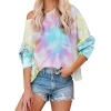 2020 Amazon Cross-border Trade tie-dyed women's top, European and American gradient color printed long-sleeved round-neck casual T-shirt details Picture